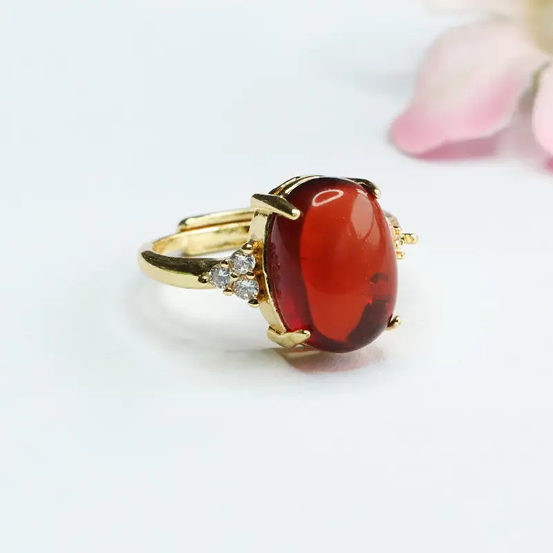 Guan Yu Natural Amber Claw Setting Ring for Women - Image 3