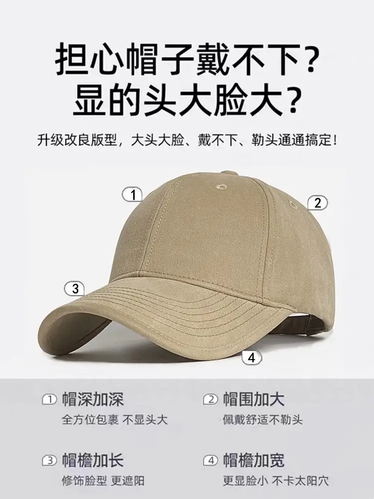 Korean Style Beige Big Head Cap for Women Men — feature 4