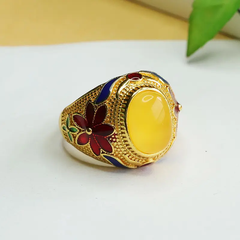 Aiyu Natural Amber Ring Yellow Honey Wax Knuckle Design - Image 3