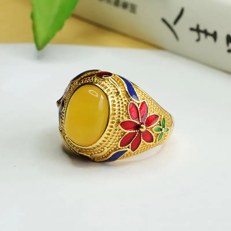 Aiyu Natural Amber Ring Yellow Honey Wax Knuckle Design - Image 4