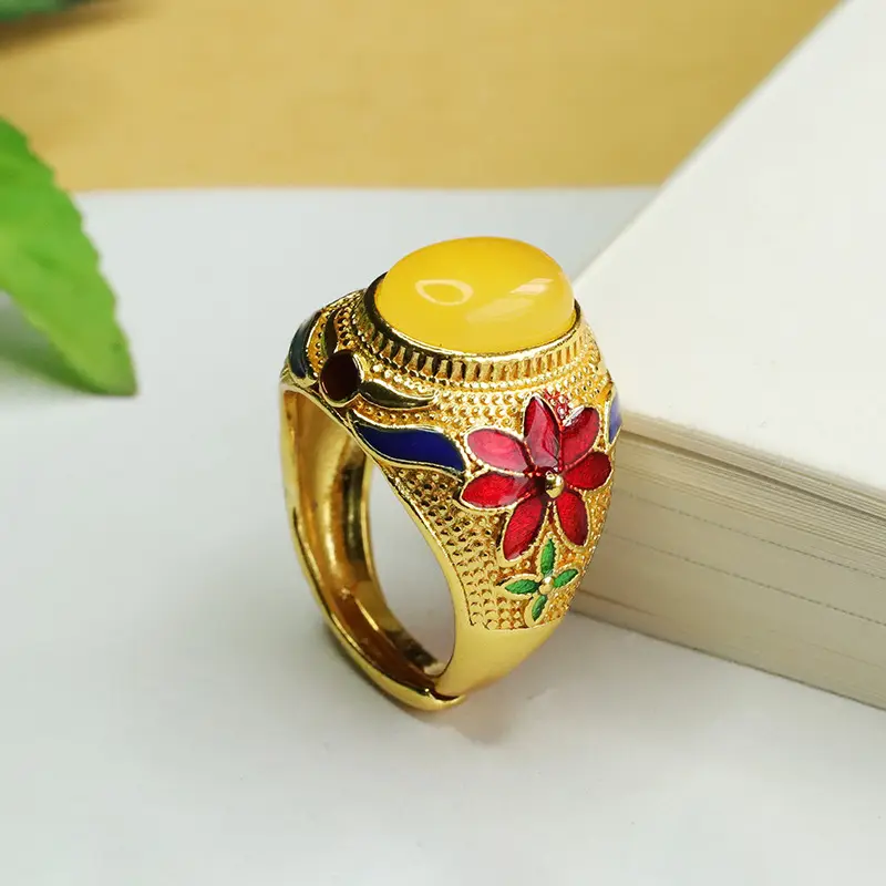 Aiyu Natural Amber Ring Yellow Honey Wax Knuckle Design - Image 5