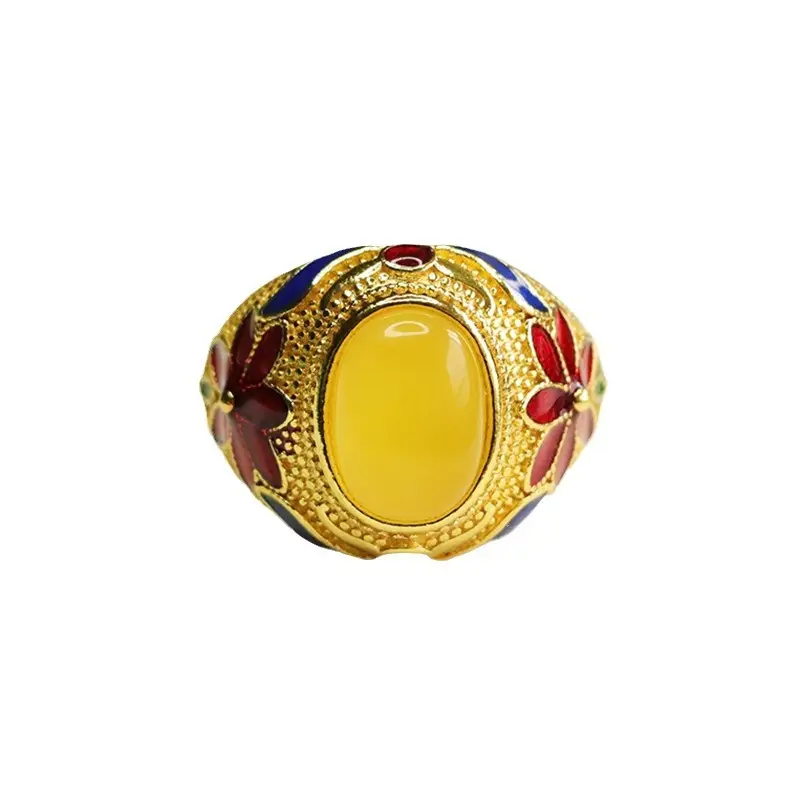 Aiyu Natural Amber Ring Yellow Honey Wax Knuckle Design - Image 6
