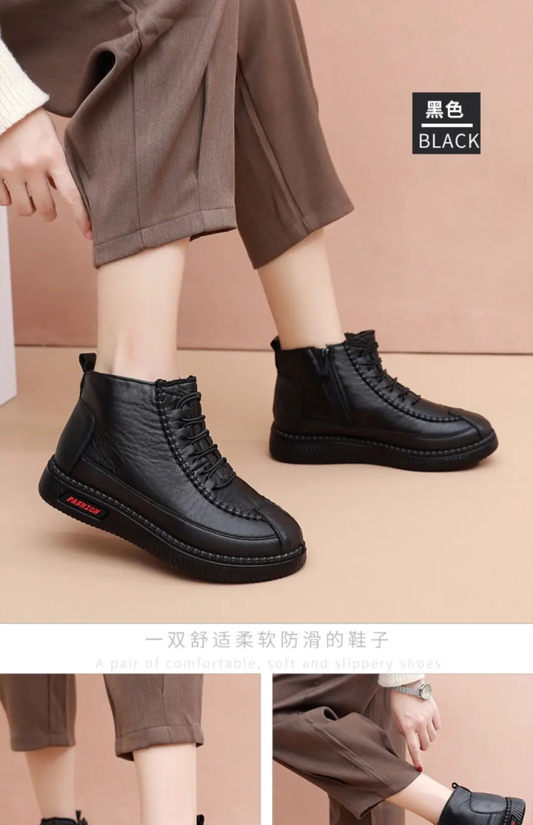 Winter old Beijing cloth shoes women's cotton shoes middle-aged and elderly fleece-lined thick warm mom shoes flat non-slip Grandma cotton boots — feature 19