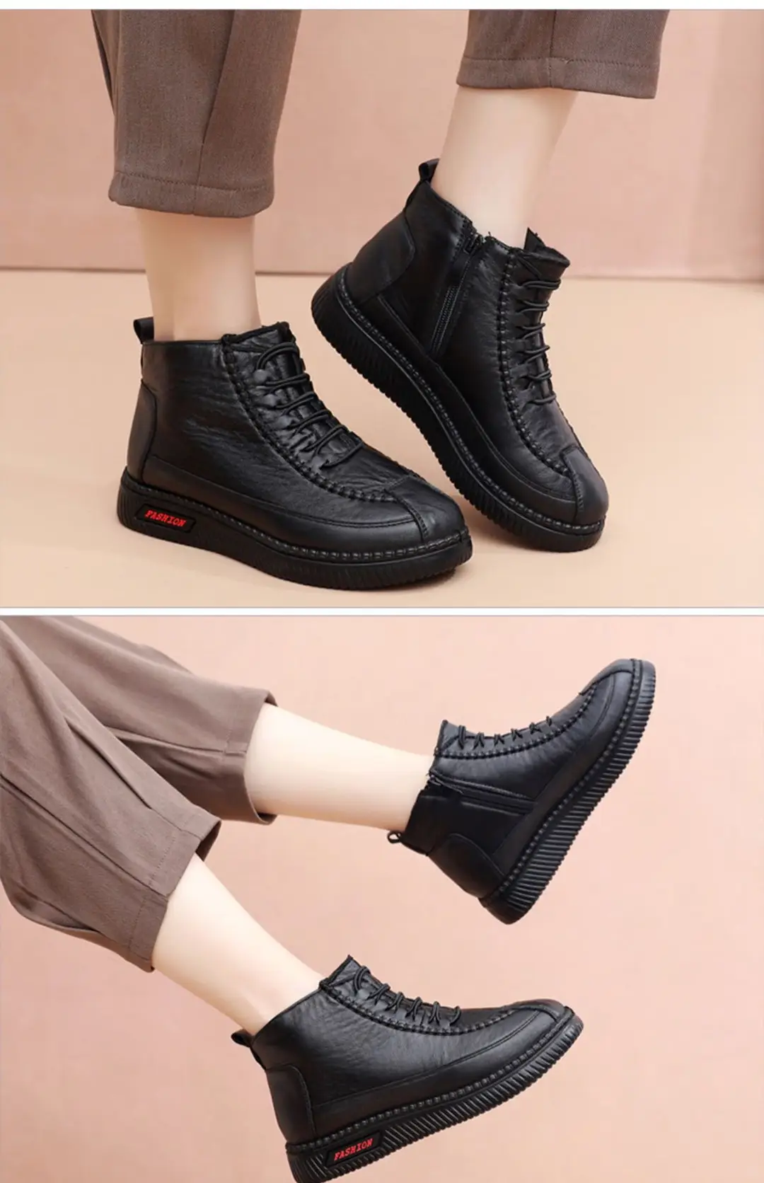 Winter old Beijing cloth shoes women's cotton shoes middle-aged and elderly fleece-lined thick warm mom shoes flat non-slip Grandma cotton boots — feature 21