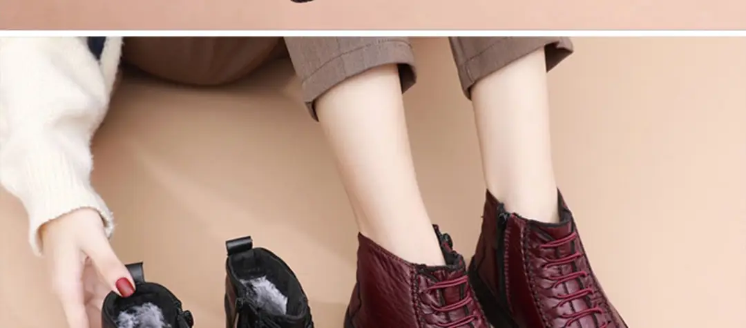 Winter old Beijing cloth shoes women's cotton shoes middle-aged and elderly fleece-lined thick warm mom shoes flat non-slip Grandma cotton boots — feature 22
