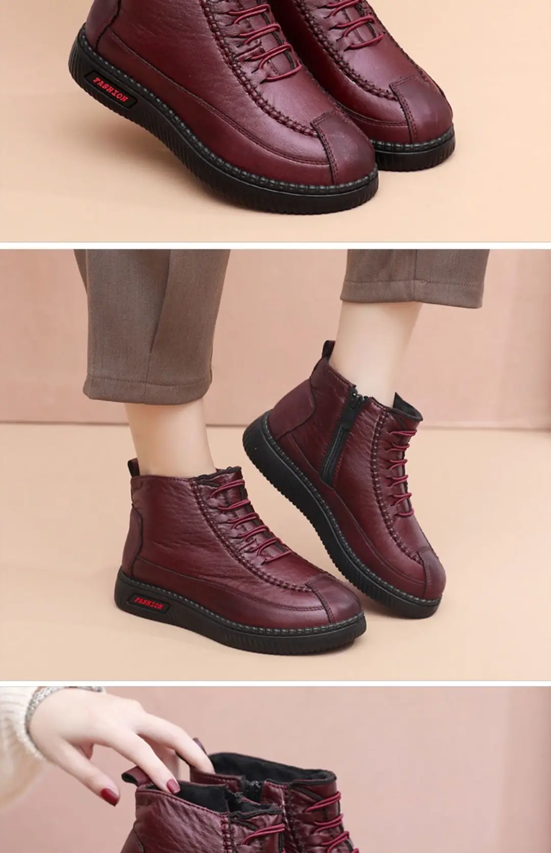 Winter old Beijing cloth shoes women's cotton shoes middle-aged and elderly fleece-lined thick warm mom shoes flat non-slip Grandma cotton boots — feature 25