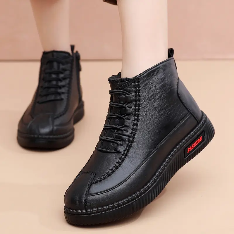 Winter old Beijing cloth shoes women's cotton shoes middle-aged and elderly fleece-lined thick warm mom shoes flat non-slip Grandma cotton boots — feature 7