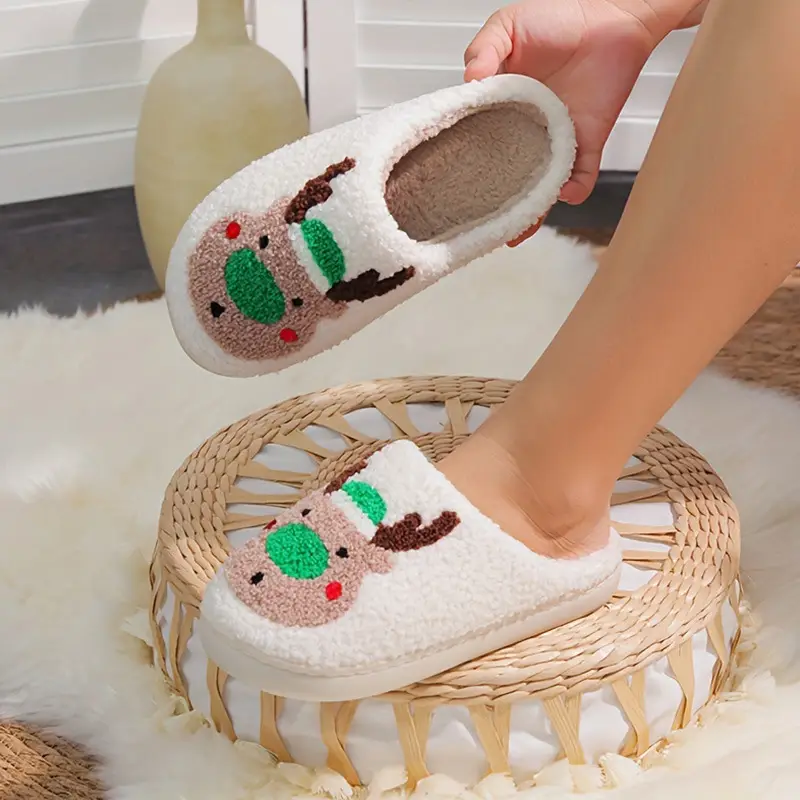 Cross-Border New In-Stock Home Warm Winter Cotton Slippers for Couples, Men and Women, Christmas Towel Embroidered Slippers, Dropshipping