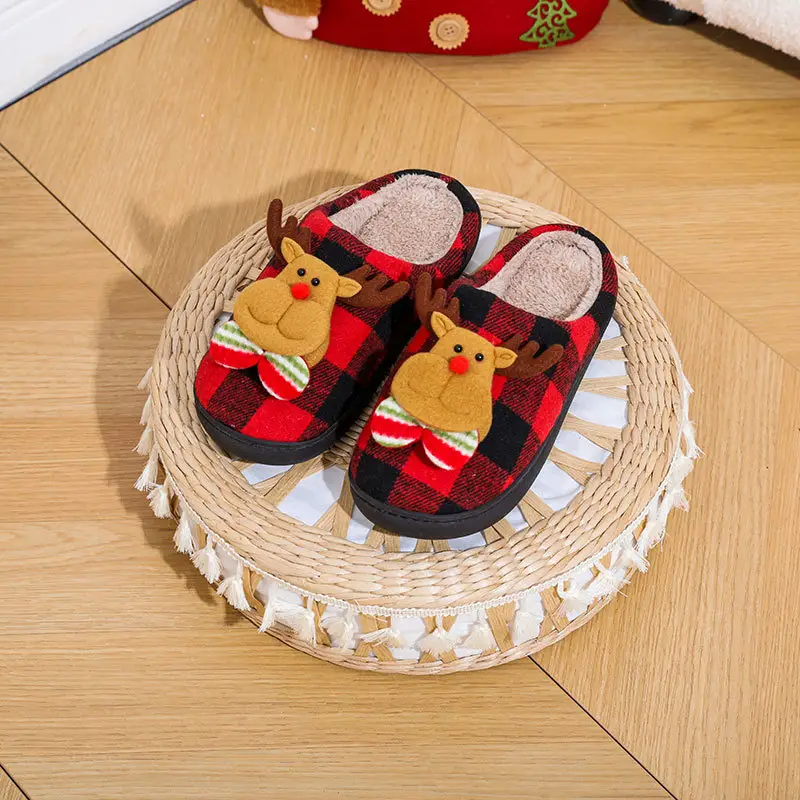 Cross-Border New In-Stock Home Warm Winter Cotton Slippers for Couples, Men and Women, Christmas Towel Embroidered Slippers, Dropshipping