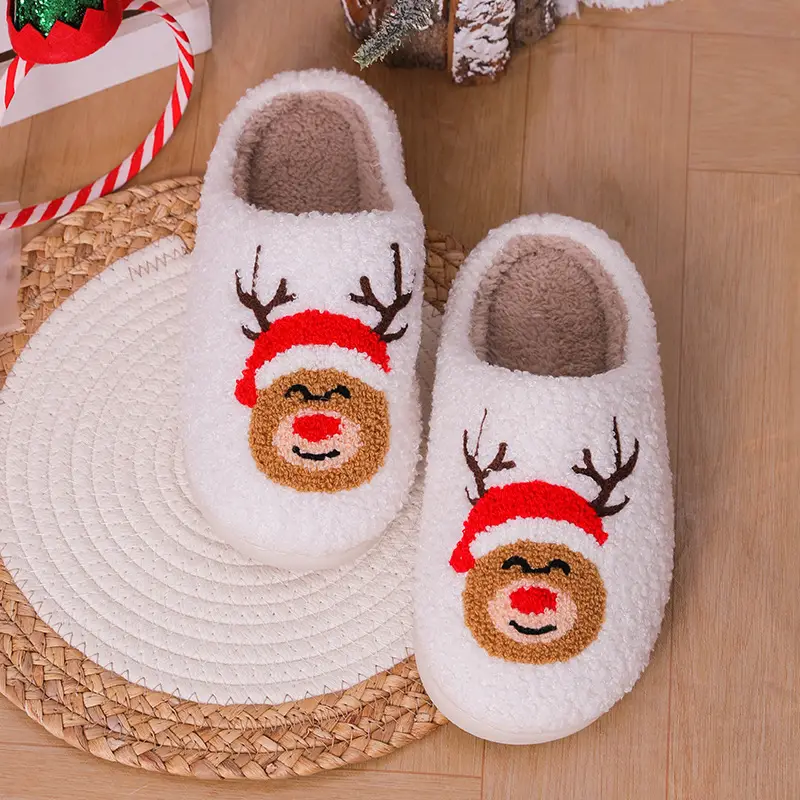 Cross-Border New In-Stock Home Warm Winter Cotton Slippers for Couples, Men and Women, Christmas Towel Embroidered Slippers, Dropshipping