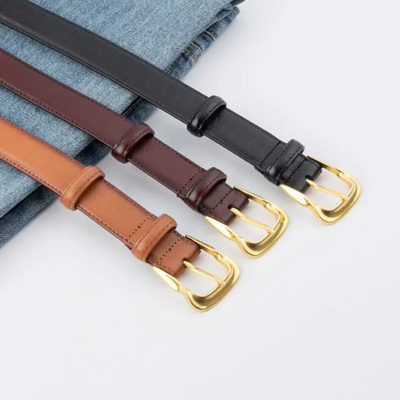 Women's Brown Genuine Leather Belt with Gold Buckle - Image 4