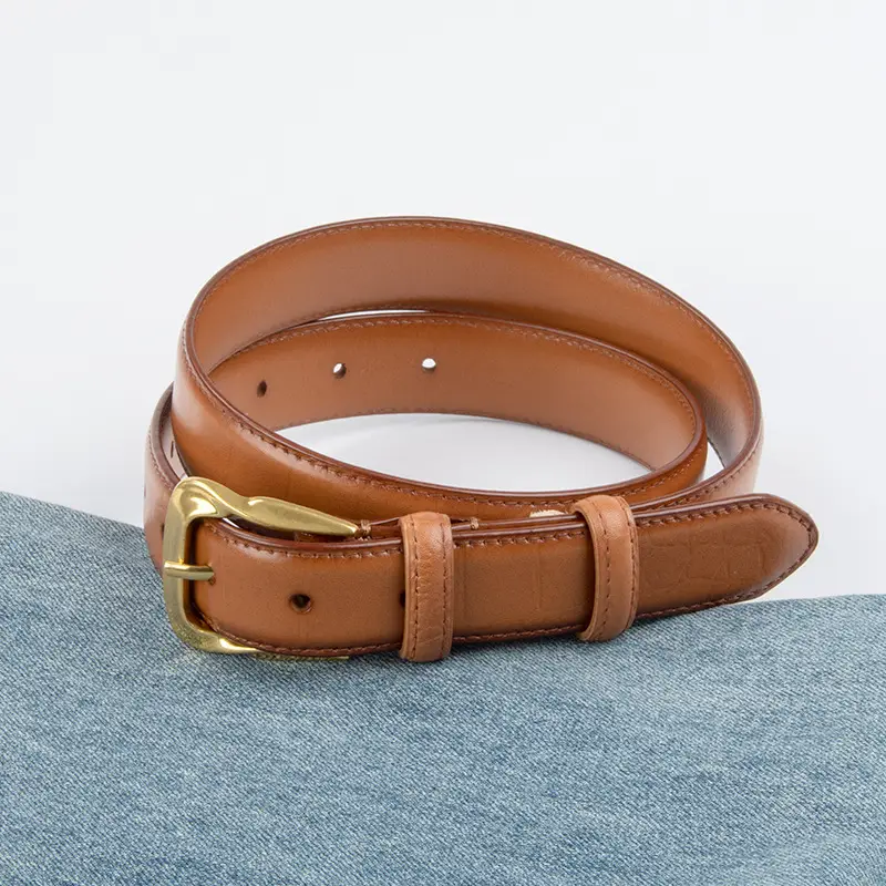 Women's Brown Genuine Leather Belt with Gold Buckle - Image 5