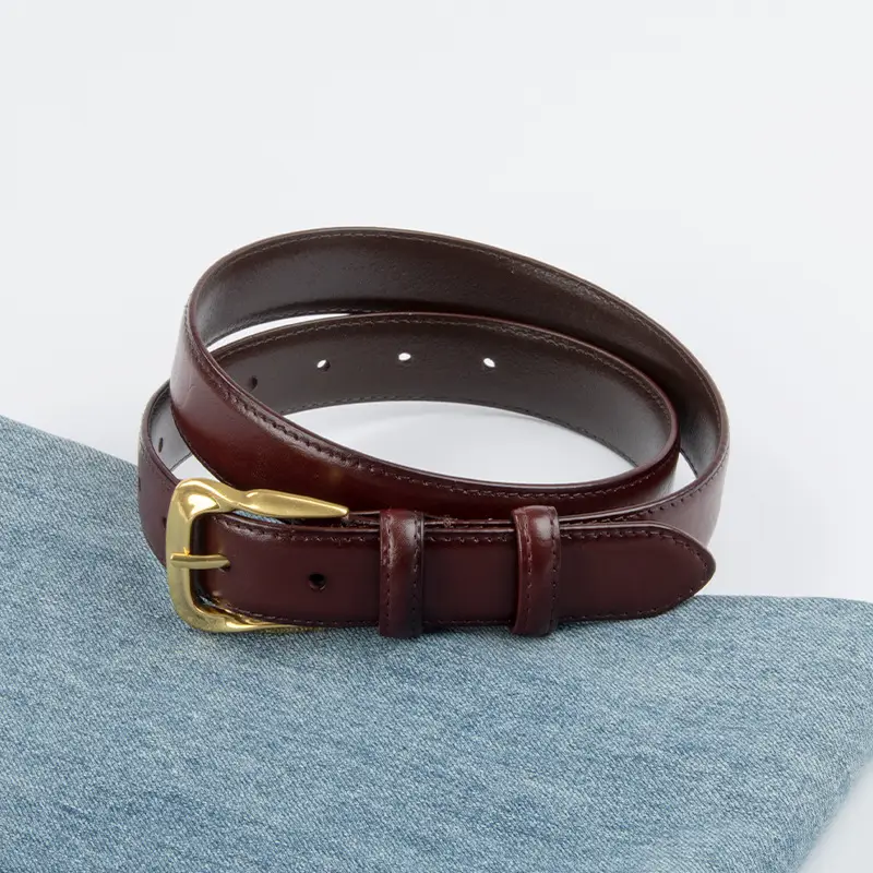 Women's Brown Genuine Leather Belt with Gold Buckle - Image 6