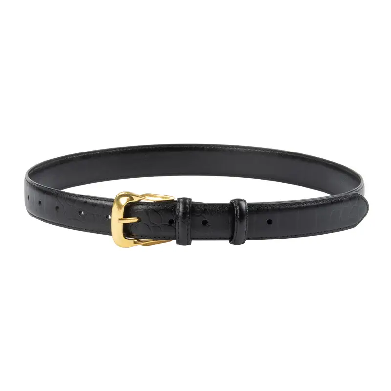 Women's Brown Genuine Leather Belt with Gold Buckle - Image 7
