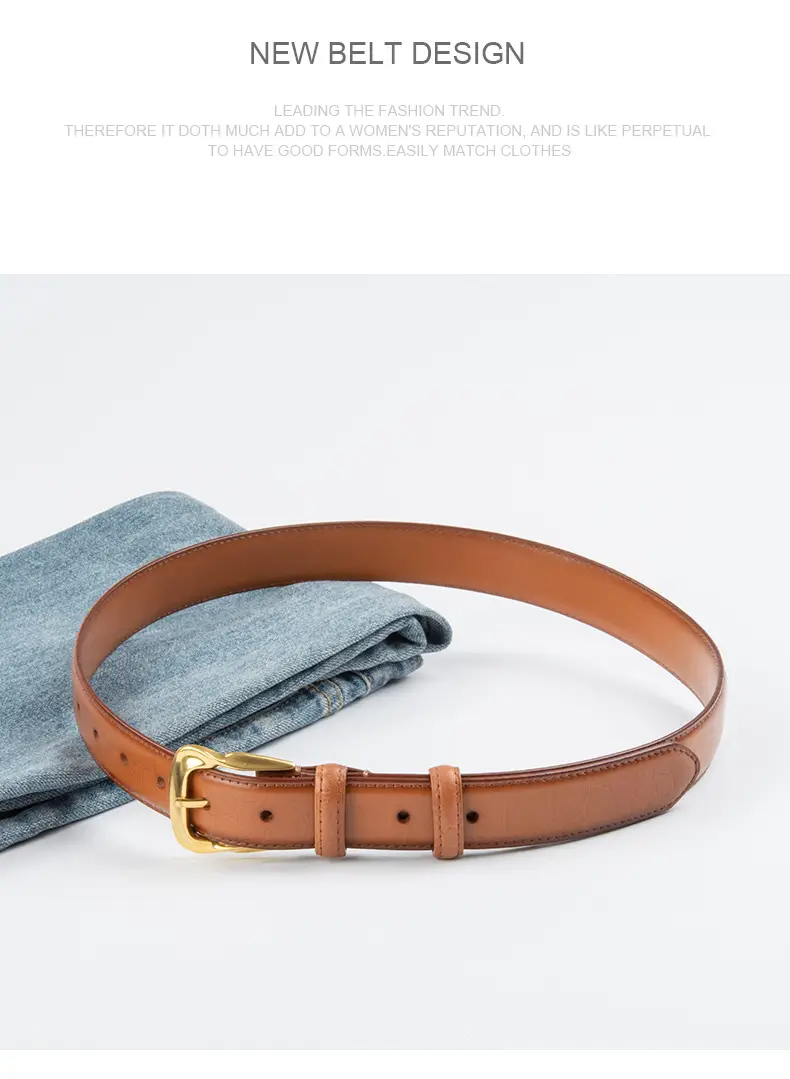 Women's Brown Genuine Leather Belt with Gold Buckle β feature 10