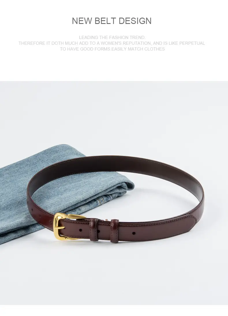 Women's Brown Genuine Leather Belt with Gold Buckle β feature 11