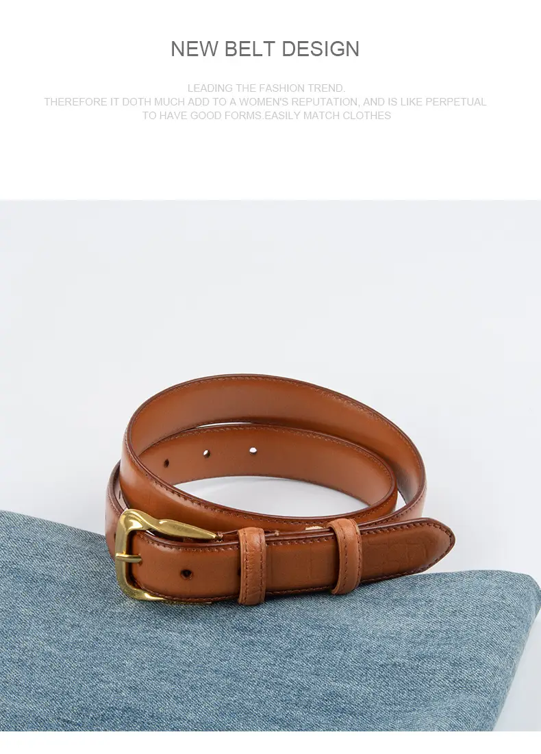 Women's Brown Genuine Leather Belt with Gold Buckle β feature 12