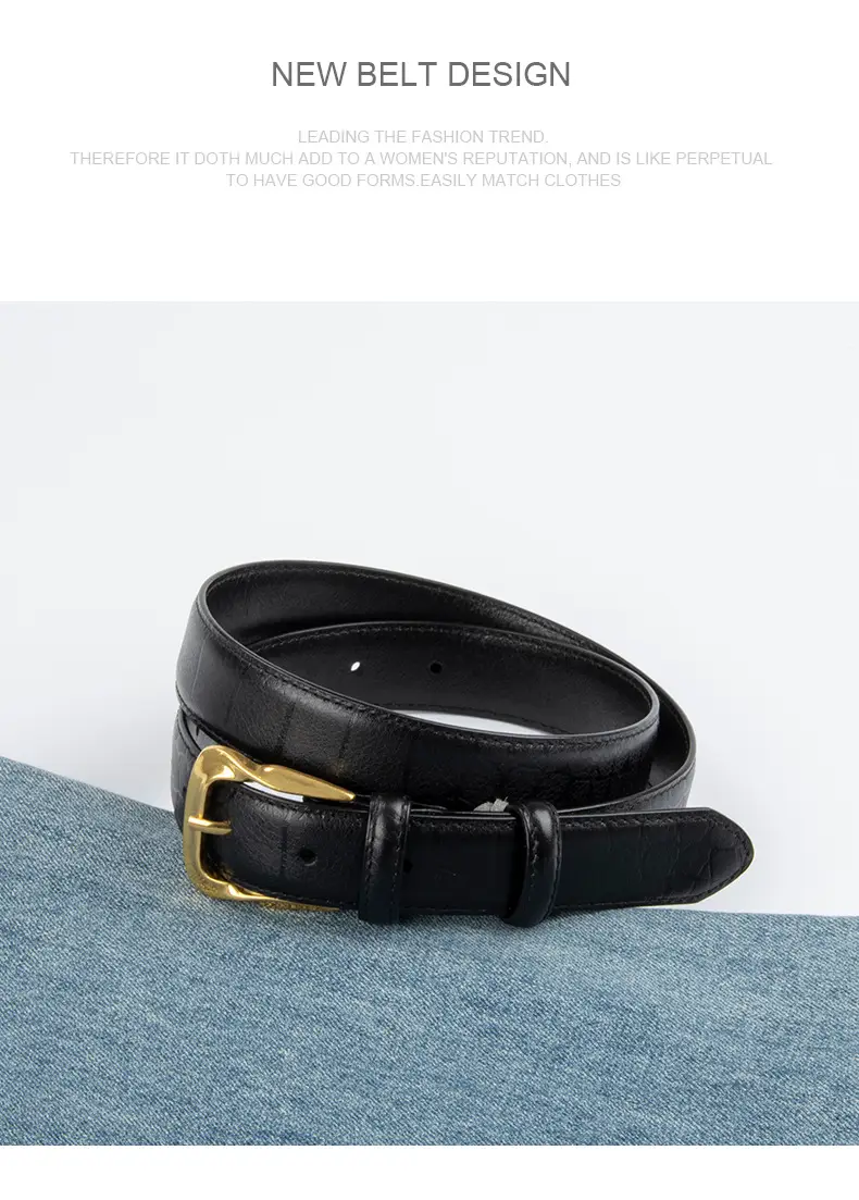 Women's Brown Genuine Leather Belt with Gold Buckle β feature 13