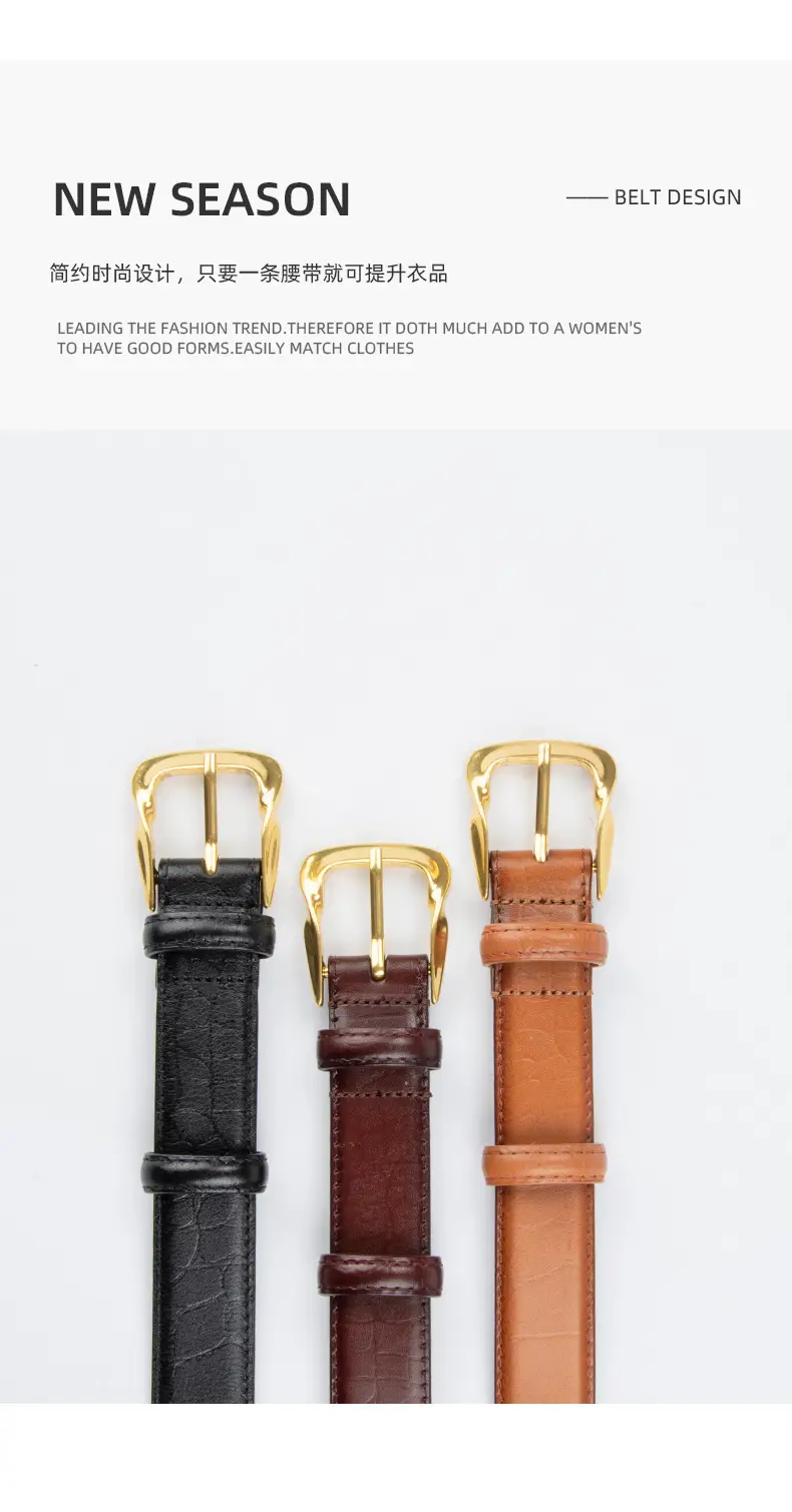 Women's Brown Genuine Leather Belt with Gold Buckle β feature 4