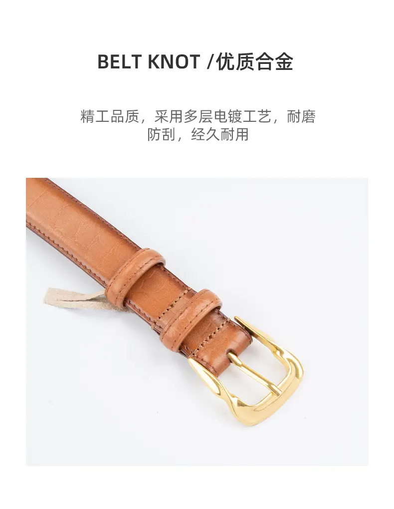 Women's Brown Genuine Leather Belt with Gold Buckle β feature 6