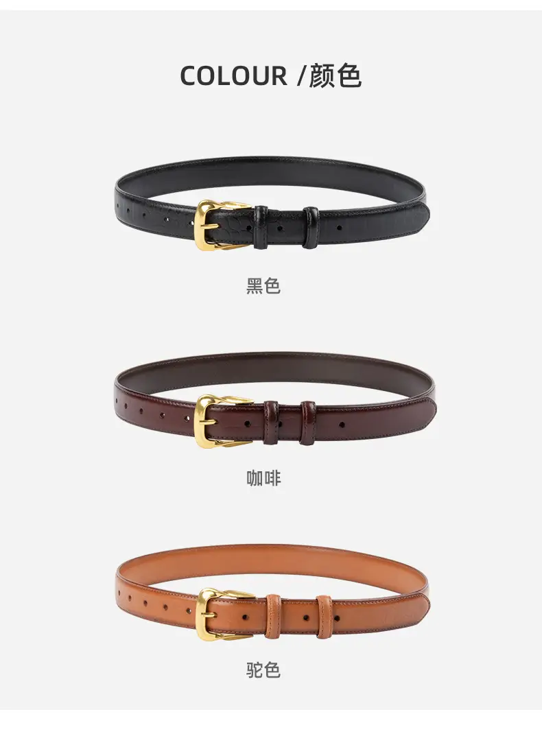 Women's Brown Genuine Leather Belt with Gold Buckle β feature 8