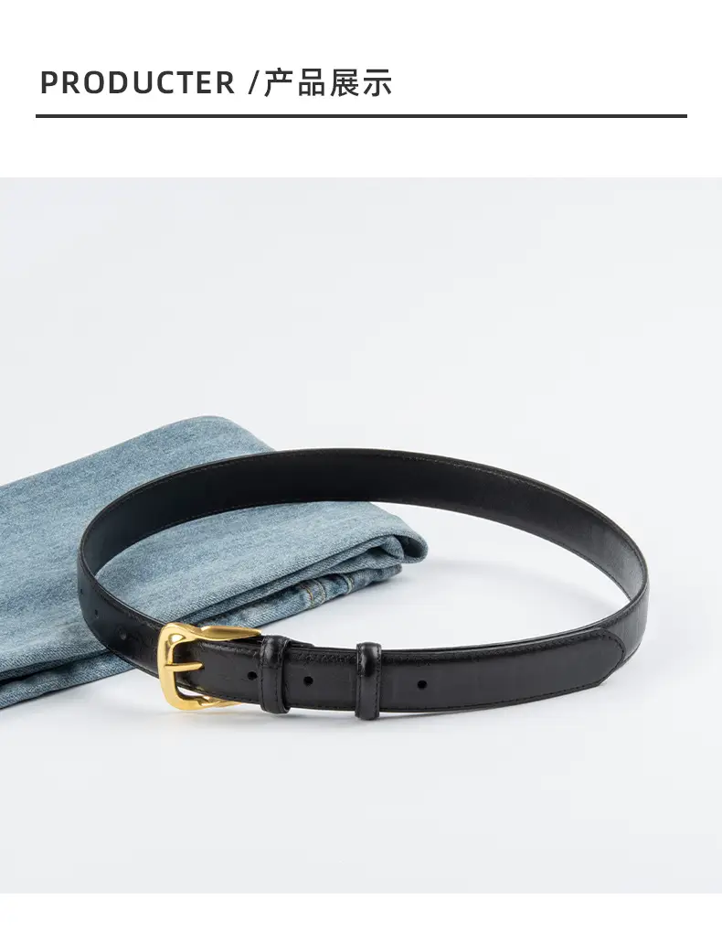 Women's Brown Genuine Leather Belt with Gold Buckle β feature 9
