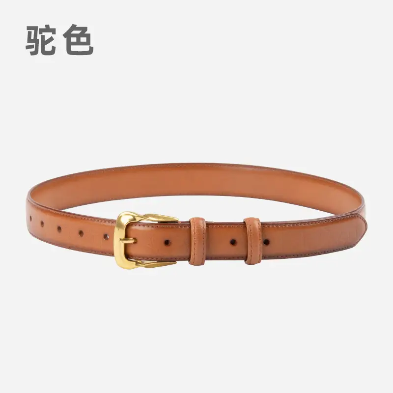 Women's Brown Genuine Leather Belt with Gold Buckle - Image 2