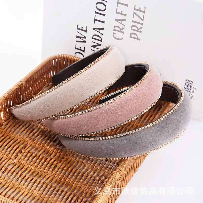 Cross-border rhinestone velvet headbands for women