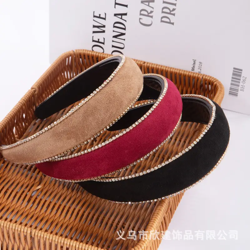 Cross-border rhinestone velvet headbands for women