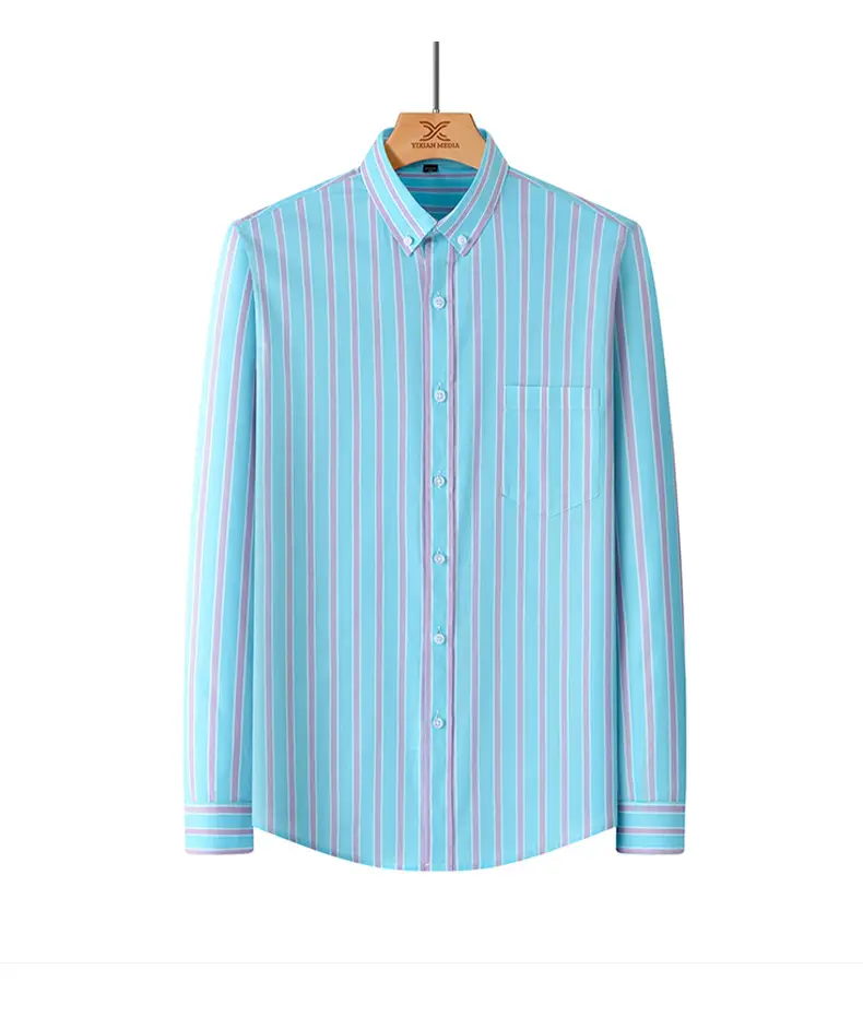 Men Striped Light Blue Loose Sleeve Shirt — feature 11
