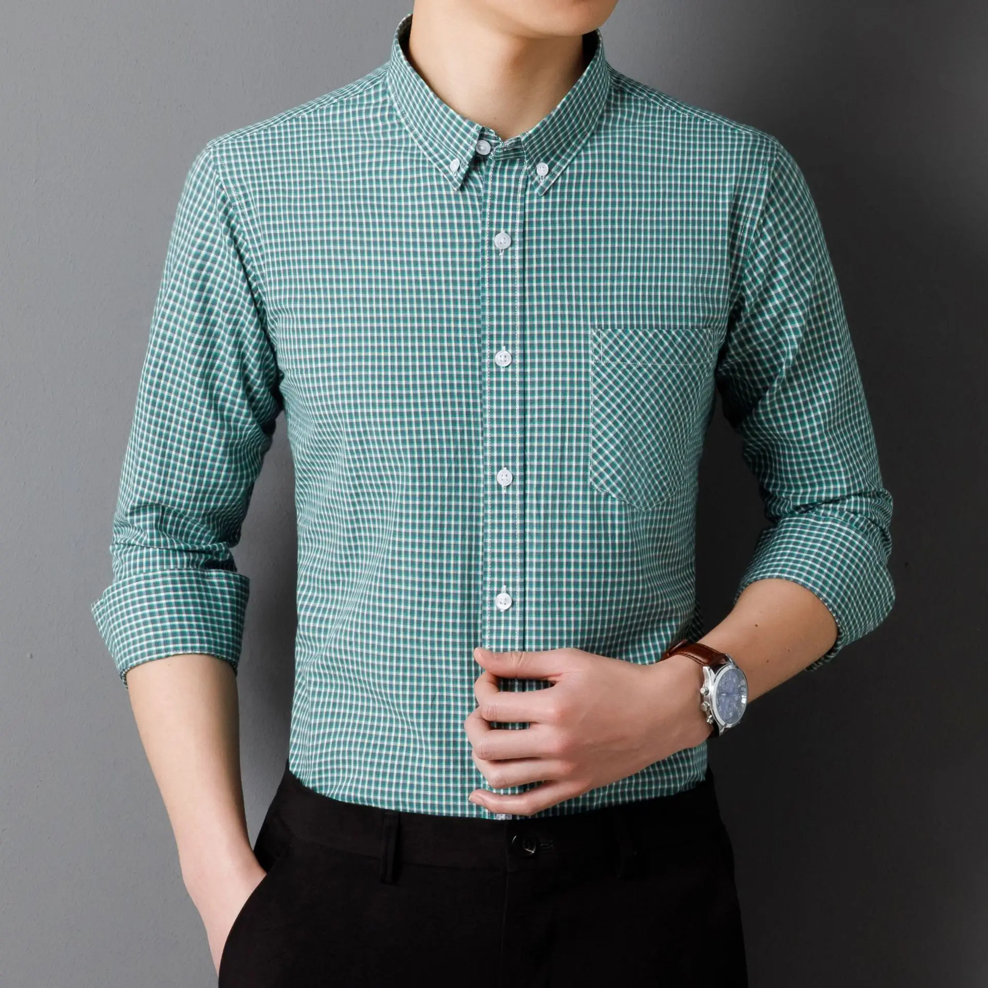 Men Striped Light Blue Loose Sleeve Shirt - Image 10