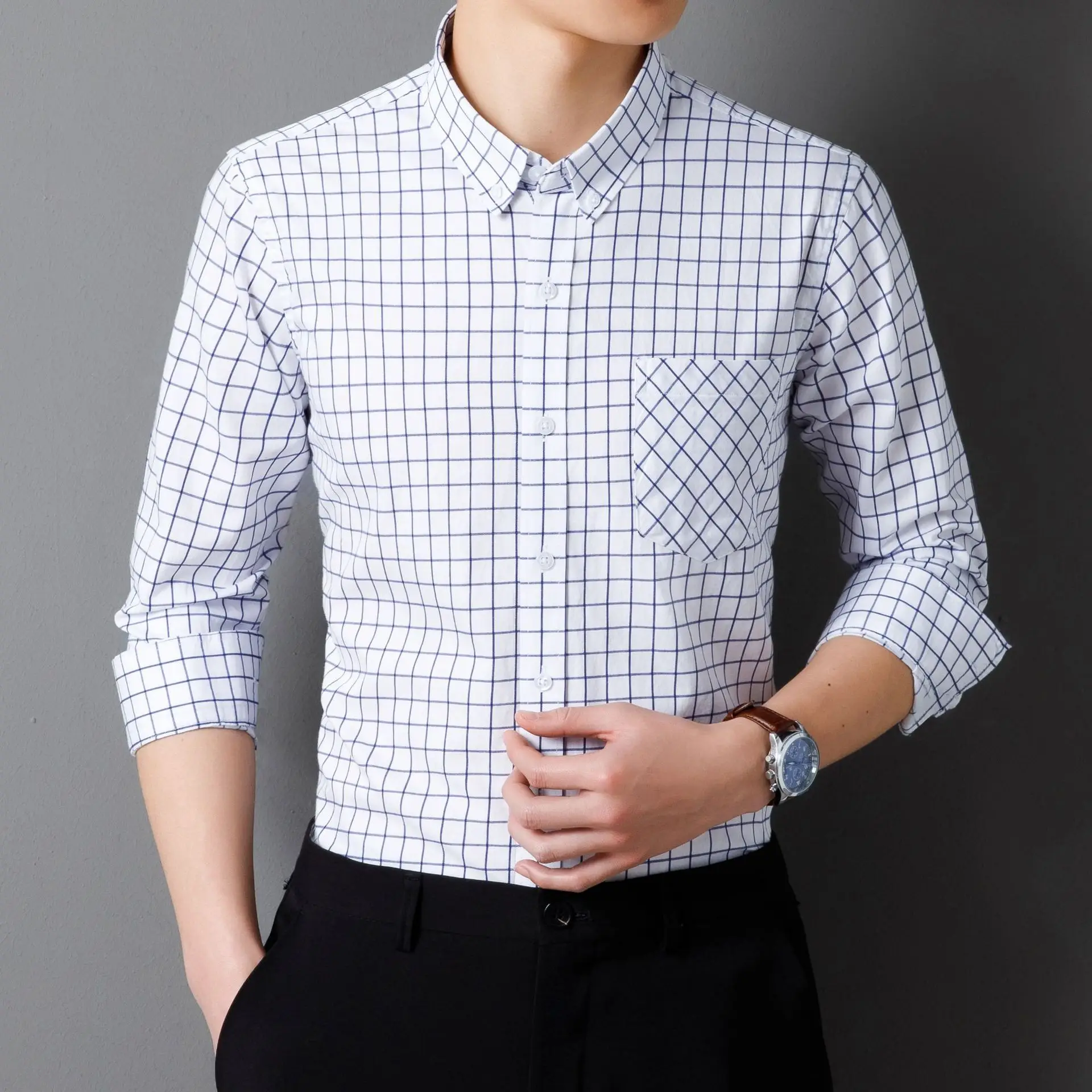 Men Striped Light Blue Loose Sleeve Shirt - Image 11
