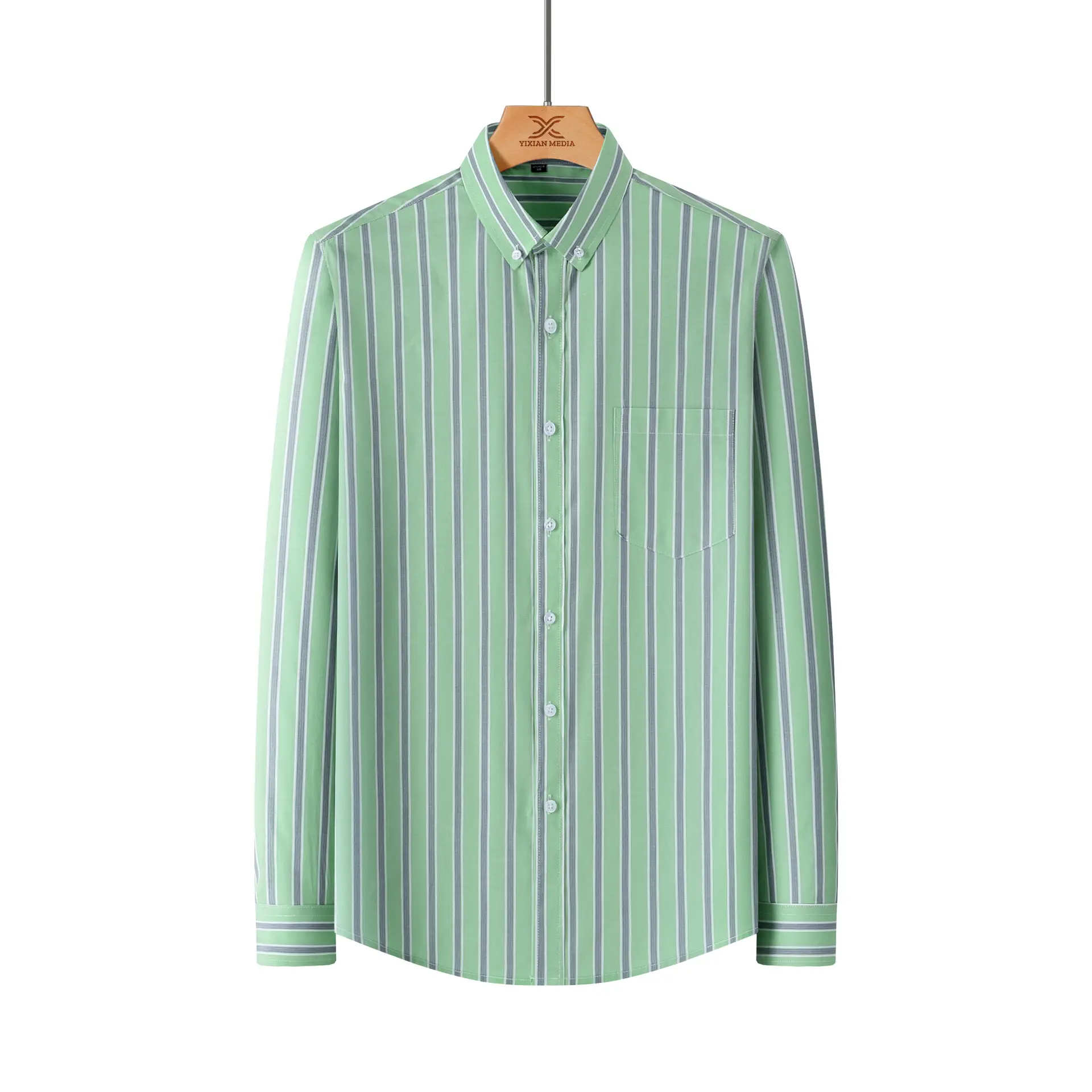 Men Striped Light Blue Loose Sleeve Shirt - Image 3