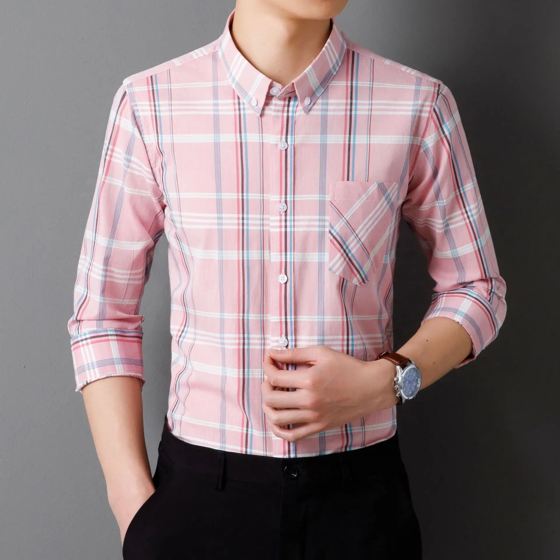 Men Striped Light Blue Loose Sleeve Shirt - Image 6