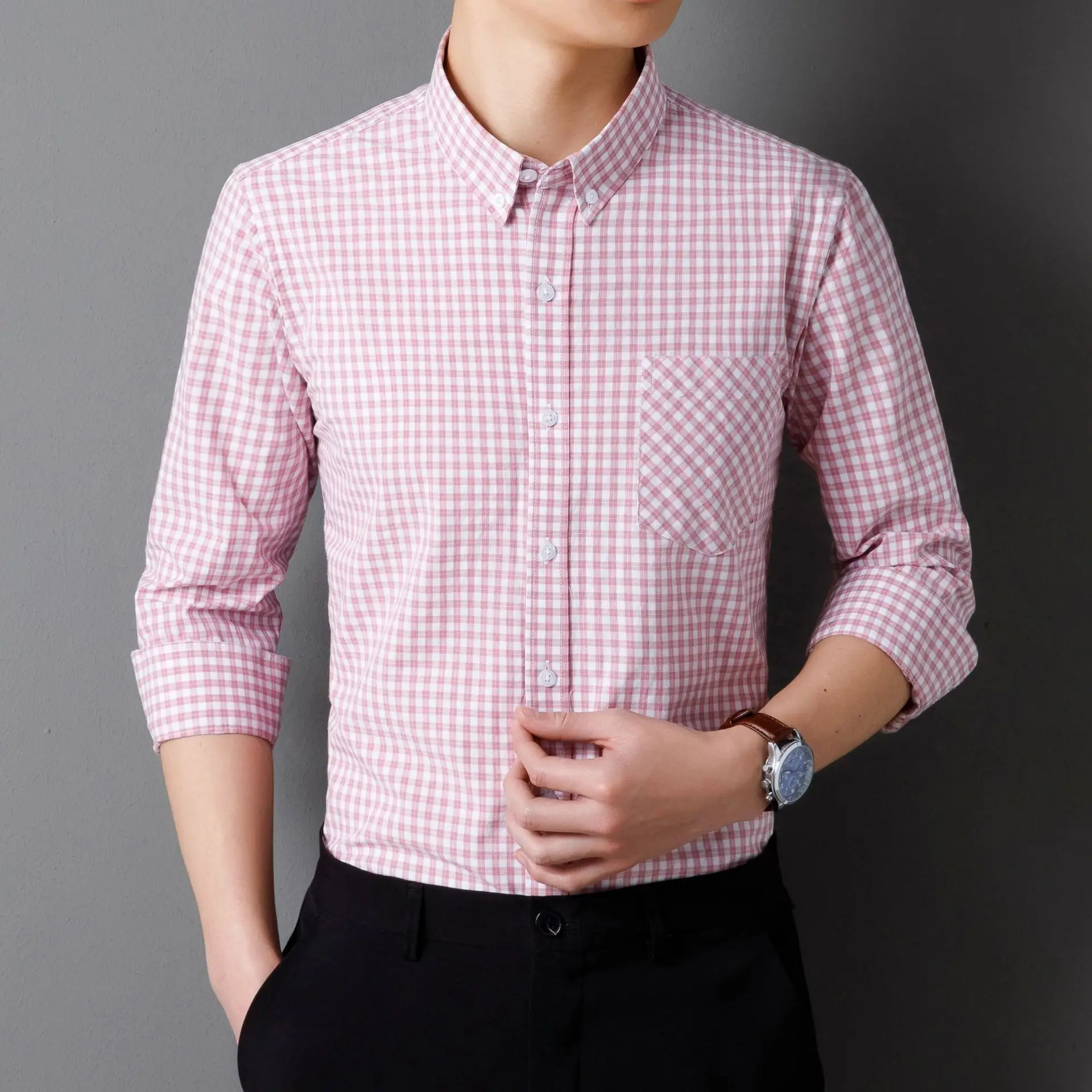 Men Striped Light Blue Loose Sleeve Shirt - Image 8