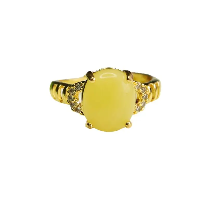 Aiyu Natural Amber Ring Honey Wax Ethnic Style Jewelry - Image 6