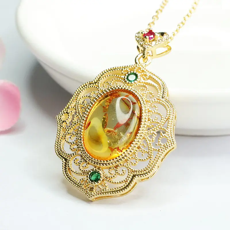 Guan Yu Natural Amber Pendant Necklace for Women