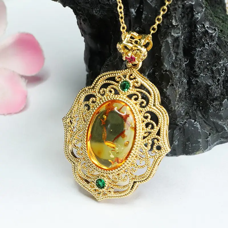 Guan Yu Natural Amber Pendant Necklace for Women