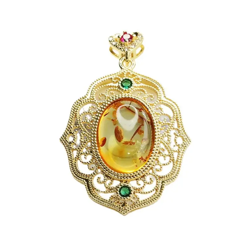 Guan Yu Natural Amber Pendant Necklace for Women