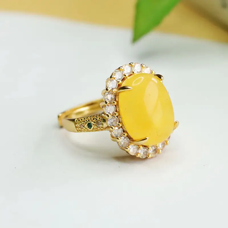 Aiyu Natural Amber Ring with Diamond Set - Image 3