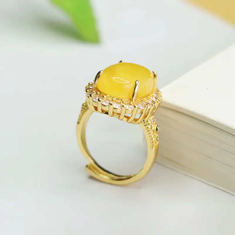 Aiyu Natural Amber Ring with Diamond Set - Image 5
