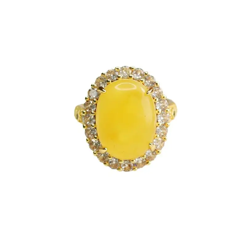 Aiyu Natural Amber Ring with Diamond Set - Image 6