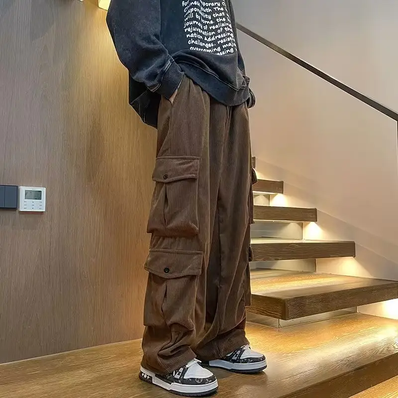 Men's Retro Wide Leg Pants Black Cargo Pants - Image 3