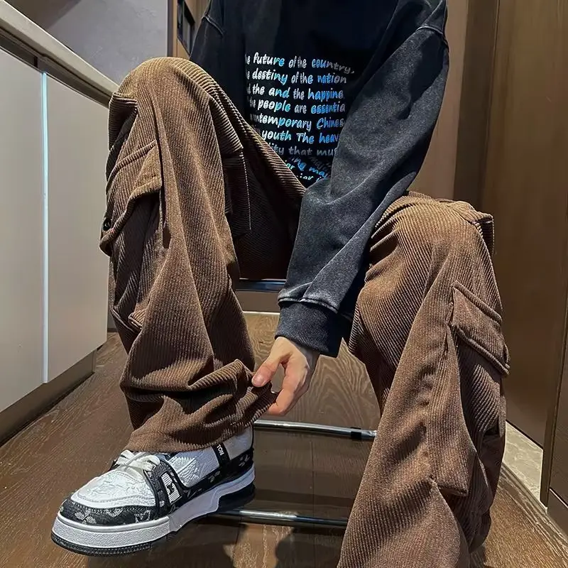 Men's Retro Wide Leg Pants Black Cargo Pants - Image 5