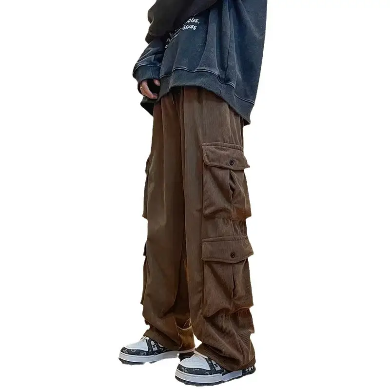 Men's Retro Wide Leg Pants Black Cargo Pants - Image 7