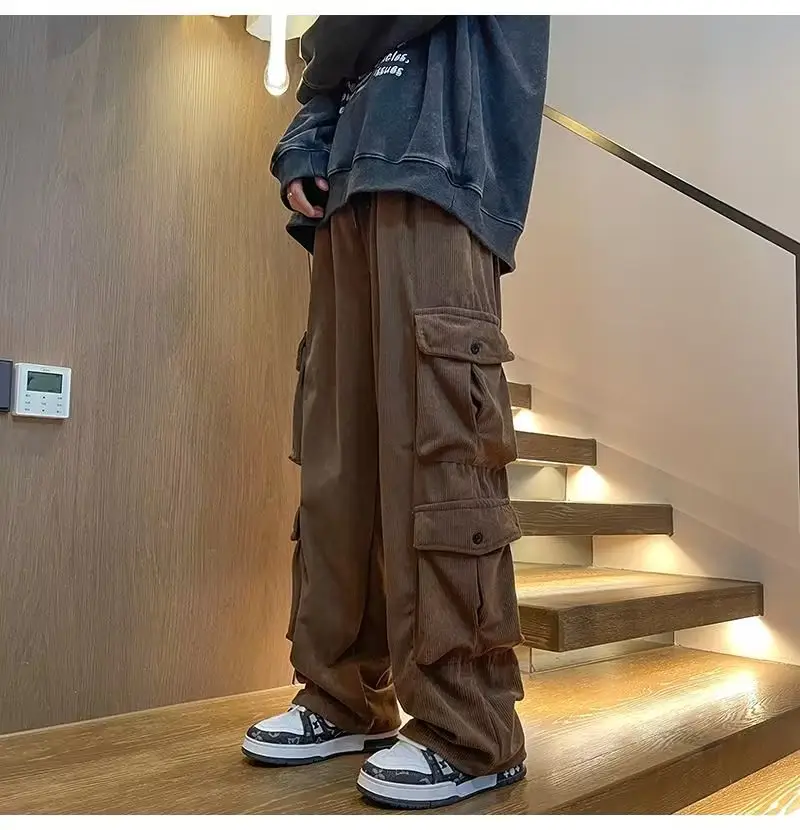 Men's Retro Wide Leg Pants Black Cargo Pants — feature 1