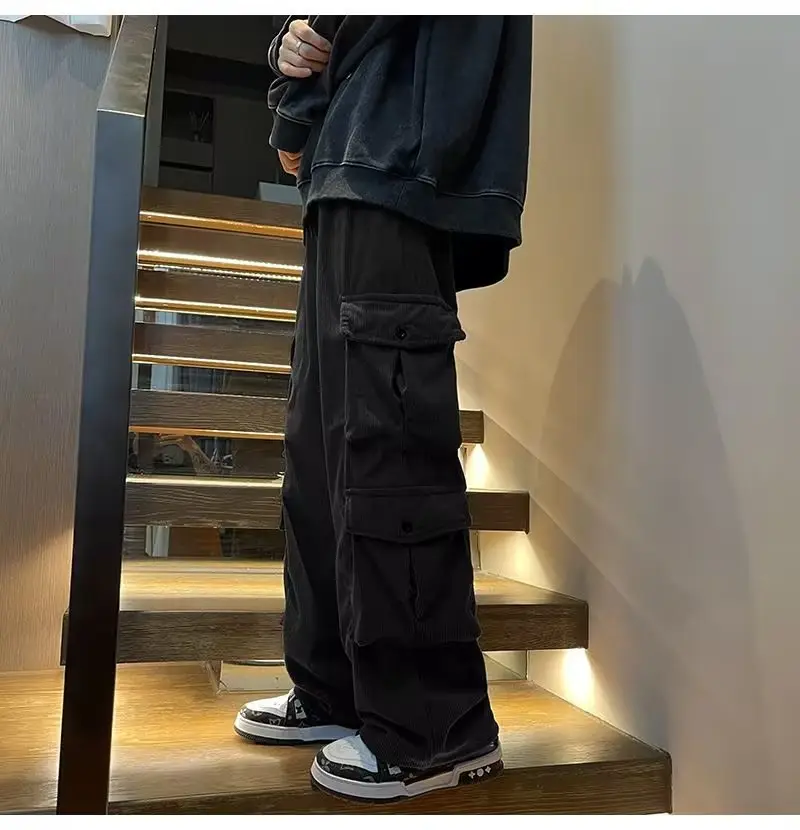 Men's Retro Wide Leg Pants Black Cargo Pants — feature 10