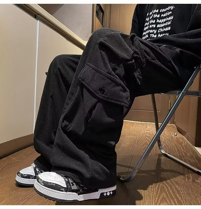 Men's Retro Wide Leg Pants Black Cargo Pants — feature 14