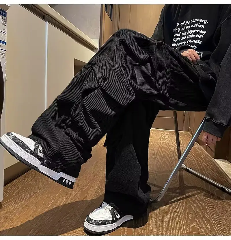 Men's Retro Wide Leg Pants Black Cargo Pants — feature 15