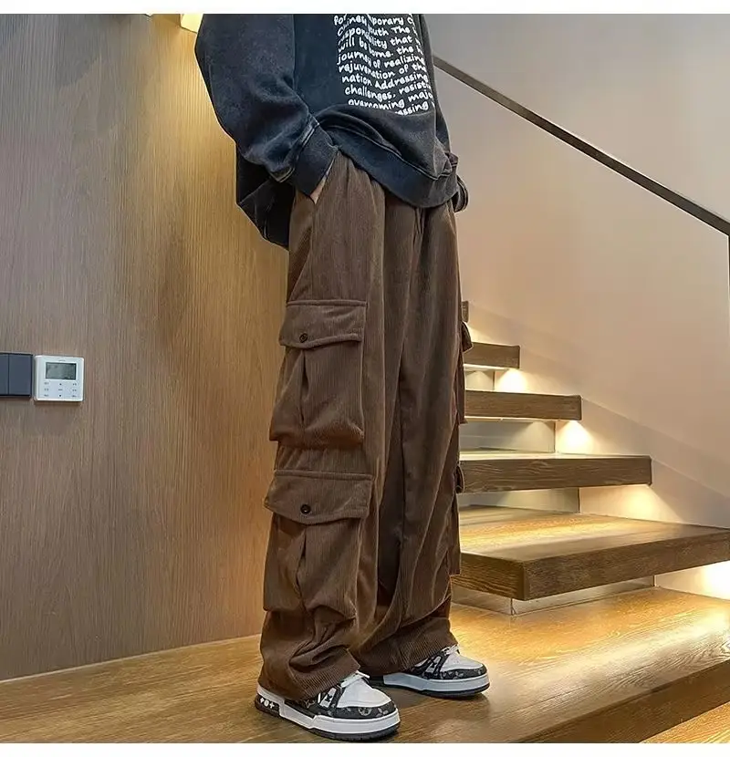 Men's Retro Wide Leg Pants Black Cargo Pants — feature 2